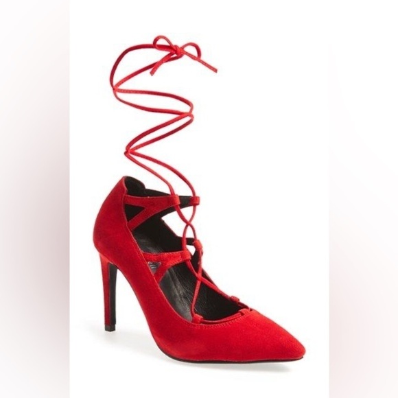 Jeffery Campbell Women’s Red Suede Brielle Lace Up Closed Toed Heels, size 8.5 - Picture 2 of 11